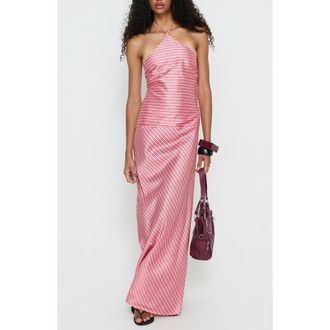 Princess Polly Bellamissimo Halter Maxi Dress in Pink Stripe at Nordstrom, Size 10