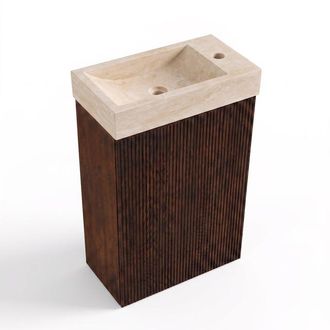 Saniclass Holz Atelier Toiletmeubelset - 40x60.5cm - 1 deur - fontein travertine - kraangat rechts - eiken charcoal
