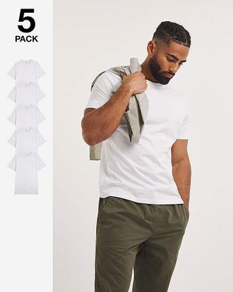 Jacamo 5 Pk Pure Cotton Crew Neck T-Shirts