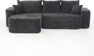 STILVORA Sof&aacute; Modular 3 Plazas En Chenilla Con Chaise Longue, Asiento Profundo, Sin Montaje Y Apto Para Mascotas, Negro