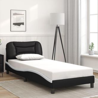 vidaXL Vidaxl - Estructura Cama Cabecero Cuero Sint&eacute;tico Negro Blanco 90x200 Cm