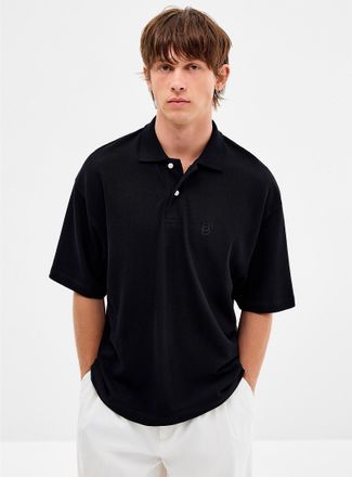 Djab Mens Tone-on-tone embroidered logo piqu&eacute; Polo Shirt Oversized fit