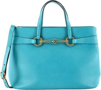 Gucci Blue Sheep Leather Bright Bit Convertible Tote Medium (Authentic Pre- Loved)