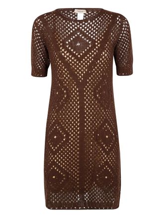 Twin-Set lattice-knit dress - women - Cotton - M - Brown