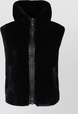 Pinko sleeveless hooded faux fur jacket