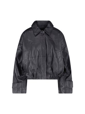 R&oacute;he Cropped Black Lamb Leather Jacket With Classic Collar