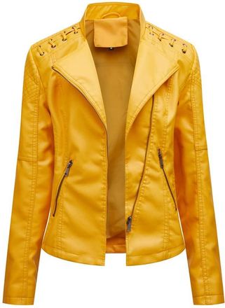 Generic Womens Leather Jacket Solid Colour Zip Up Long Sleeve Classic Fashion Biker Style Womens Faux Leather Moto Biker Short Coat Jacket Soft Casual Short S
