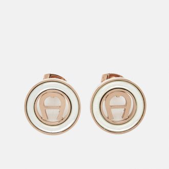 Aigner Logo Composite Rose Gold Tone Earrings