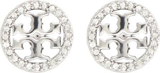 Tory Burch Miller Pav&eacute; Stud Oorbel - Dames - Oorbellen - Grijs - ONE Size - Accessoires