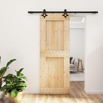 Berkfield Home Sliding Door with Hardware Set 80x210 cm Solid Wood Pine in Brown