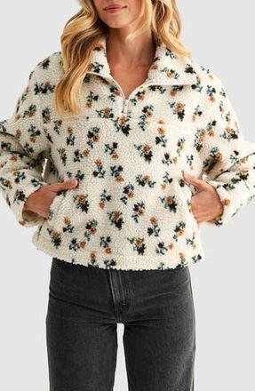 All in Favor Floral High Pile Fleece Half-Zip Pullover in Brown Mustard Floral at Nordstrom Rack, Size X-Small