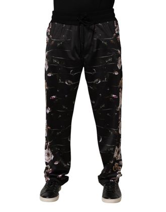 Dolce & Gabbana Black Floral Straight-Leg Chino Trouser Mens Pants