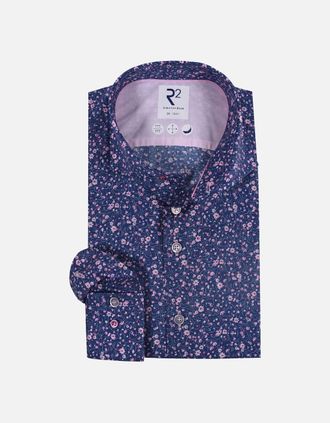 R2 Mens R2 Cutaway Collar Liberty Print Shirt Navy & Pink - Pink Liberty Print - Size: 46/48