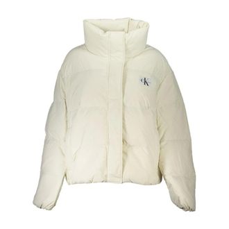 Calvin Klein Winter Jackets, female, White, Size: M Long Sleeve Jacket with Logo and Multiple Pockets