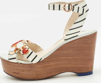 Sophia Webster White Leather Suki Gem Ankle Strap Wedge Sandals