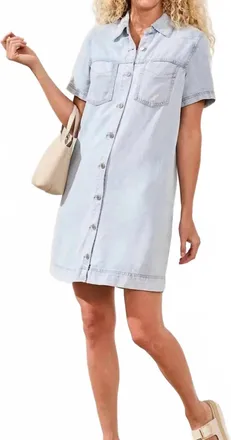Tribal Button Front Flowy Denim Mini Shift Dress In Bondibeach
