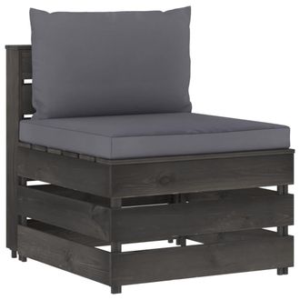 vidaXL Sof&aacute; Central Seccional Con Cojines Madera Impregnada Gris Vidaxl