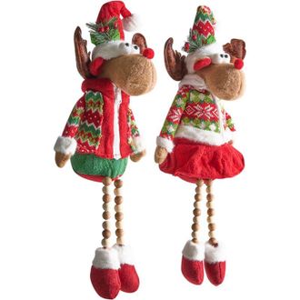 Beliani Conjunto De 2 Decoraciones De Navidad Renos De Peluche Sentados Con Patas Colgantes Multicolor Geitsjoen