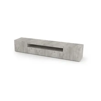 Dmora Mobile Da Soggiorno Porta Tv, Made In Italy, Supporto Per Tv Da Salotto A 3 Ante E Ripiani, Cm 200x40h37, Colore Cemento, Con Imballo Rinforzato - Dmo