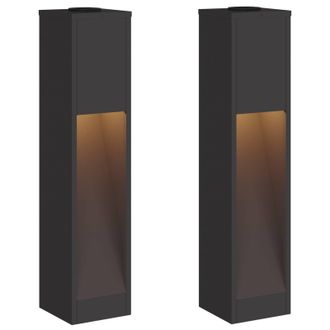 vidaXL Luz De Sendero Led Solar 2 Pcs Negro Acero Laminado En Fr&iacute;o Vidaxl