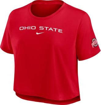 Nike Ohio State Premium Performance Nike Womens Dri-FIT Cropped Top in Red | 02OX65NOH-3PW