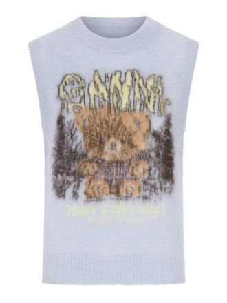 Ganni CREWNECK KNITTED VEST WITH FRONT GRAPHIC INTARSIA - Ganni - Woman