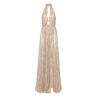 Philipp Plein Lace Piercing Lange Jurk - Dames - Avondkleed - Roze - L - Polyester - Kleedjes