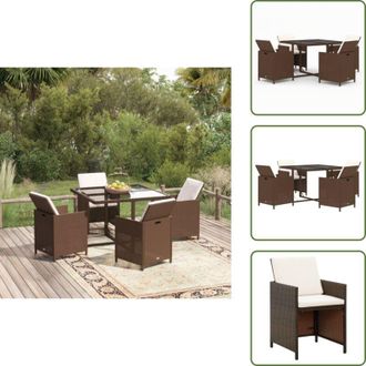 vidaXL The Living Store Set da Pranzo da Giardino 5pz con Cuscini in Polyrattan Marrone - Tavolo da pranzo esterno