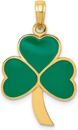 Diamond2Deal 10k Yellow Gold Green Enameled Shamrock Pendant