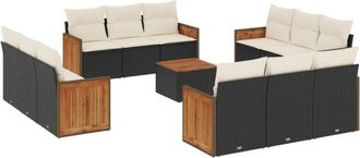 vidaXL Set De Sof&aacute;s De Jard&iacute;n Y Cojines 13 Pzas Rat&aacute;n Sint&eacute;tico Negro Vidaxl