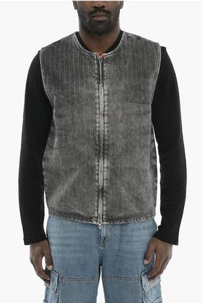 Diesel Pinstriped Burnout-Effect Denim Vest UNISEX D-SUND-S With Zi size Xl