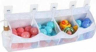 No Brand Bolsa Organizadora De Juguetes Para El Ba&ntilde;o, Cuatro Compartimentos, Montaje En Pared, Soporte Para Juguetes De Ducha Infantiles, Amplio Espacio, F&aacute;cil