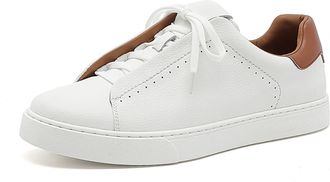 Generic Mens Leather Sneakers Classic Comfortable Casual Shoes for Men Breathable Business Dress Sneaker,White and Brown,7.5 UK