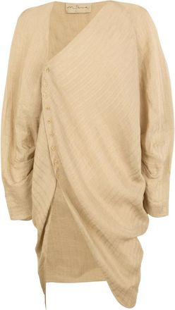 Cortana Overhemden, Dames, Beige, S, Linnen, Eloise Asymmetrische Gedrapeerde Blouse