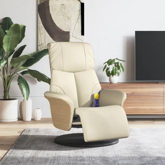 vidaXL Sill&oacute;n Reclinable Masaje Con Reposapi&eacute;s Cuero Sint&eacute;tico Crema Vidaxl