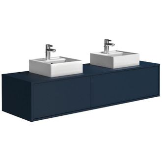 Vente-Unique Mobile bagno sospeso con lavabo doppio L150 cm Blu notte - isaure ii