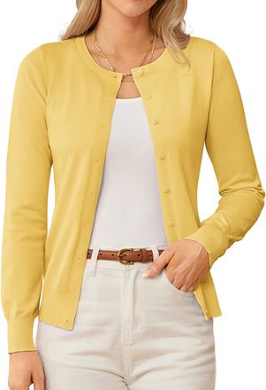 Grace Karin Womens Classic Long Sleeve Knit Cardigan Sweaters Casual Open Front Button Down Cardigans S-3XL, Light Yellow, L