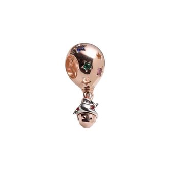 Pandora Accessoires, Dames, Veelkleurig, ONE Size, Leer, Tweekleurige Kerstman in Luchtballon Bedel