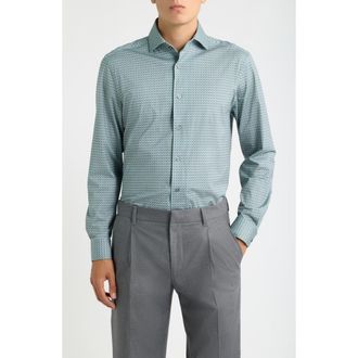 Bugatchi Devon OoohCotton Tech Patterned Shirt in Avocado at Nordstrom, Size Xxx-Large