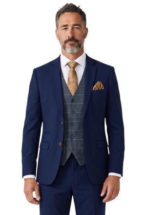 PAUL ANDREW Mayfair Navy Textured 3 Piece Formal Suit With Navy Tweed Check Waistcoat