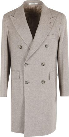 Tagliatore Double-Breasted Sand Virgin Wool Coat With Pointed Lapel