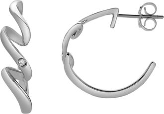 LuvMyJewelry Zenvira Sterling Silver 0.02 Ct Diamond Abstract Hoop Earrings