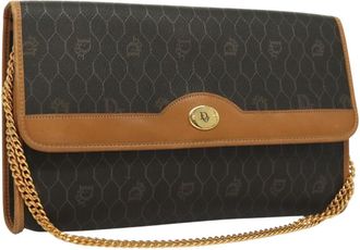 Dior Vintage Honeycomb Chain Canvas Black Canvas Bag (Pre-Owned)