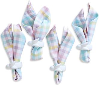 Solino Home Linen Dinner Napkins Set of 4, 20 x 20 Inch for Dining Table, Holiday and Everyday Table Decor - Gingham Check in Pastel Gingham at
