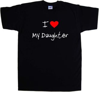 Tee Tree Designs I Love Heart My Daughter Black T-Shirt (White Print)-XX-Large