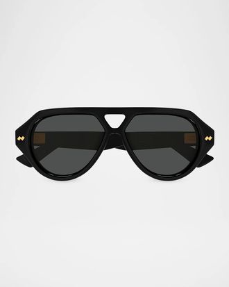 Bottega Veneta Men & apos;s BV1485S Bold Ribbon Stud Recycled Acetate Pilot Sunglasses