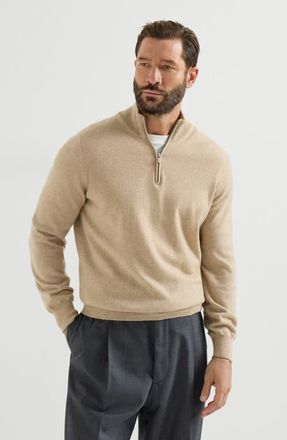 Brunello Cucinelli Cashmere sweater with half zip in Beige at Nordstrom, Size 48 It