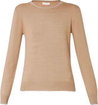Liu Jo Ronde Hals Pullover met Lurex Inzetstukken - Dames - Ronde hals truien - Beige - S - Truien & Vesten