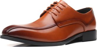 Generic Oxford Shoes for Men Lace Up Bike Toe Round Black Burnished Toe PU Leather Low Top Slip Resistant Block Heel Rubber Sole Business(Brown,10.5 UK)