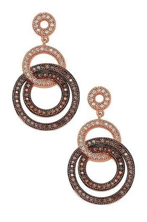 Suzy Levian 14K Rose Gold Plated Sterling Silver Two-Tone Chocolate & White CZ Circle Earrings in Brown at Nordstrom Rack